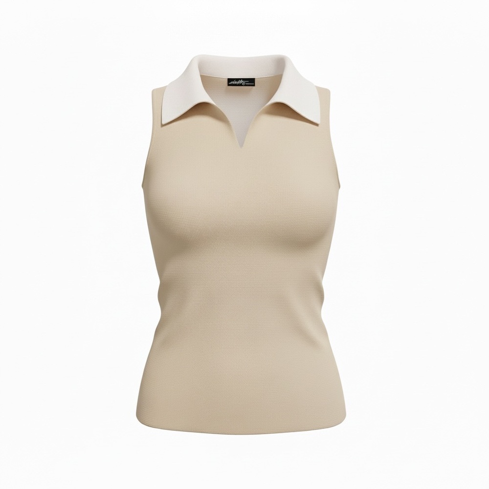 Elegant sleeveless collared blouse in cream with crisp white collar SMALL NWT - Picture 4 of 6